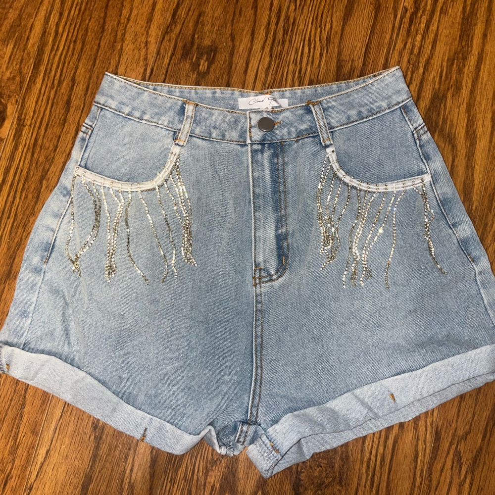 Rhinestone denim boutique shorts NEVER WORN: Size small